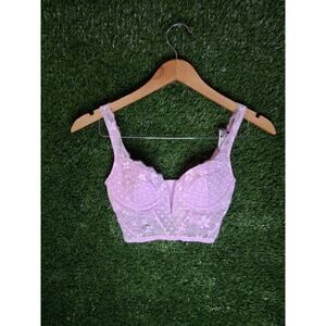 Victoria's Secret Dream Angels Pink Polka Dot Lace Longline V-Wire Bra Top 32C